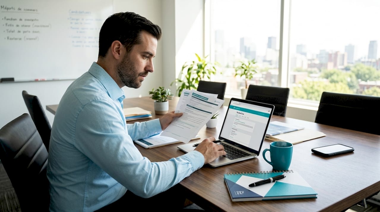 Une responsable des ressources humaines en train d’examiner des dossiers à son bureau.
